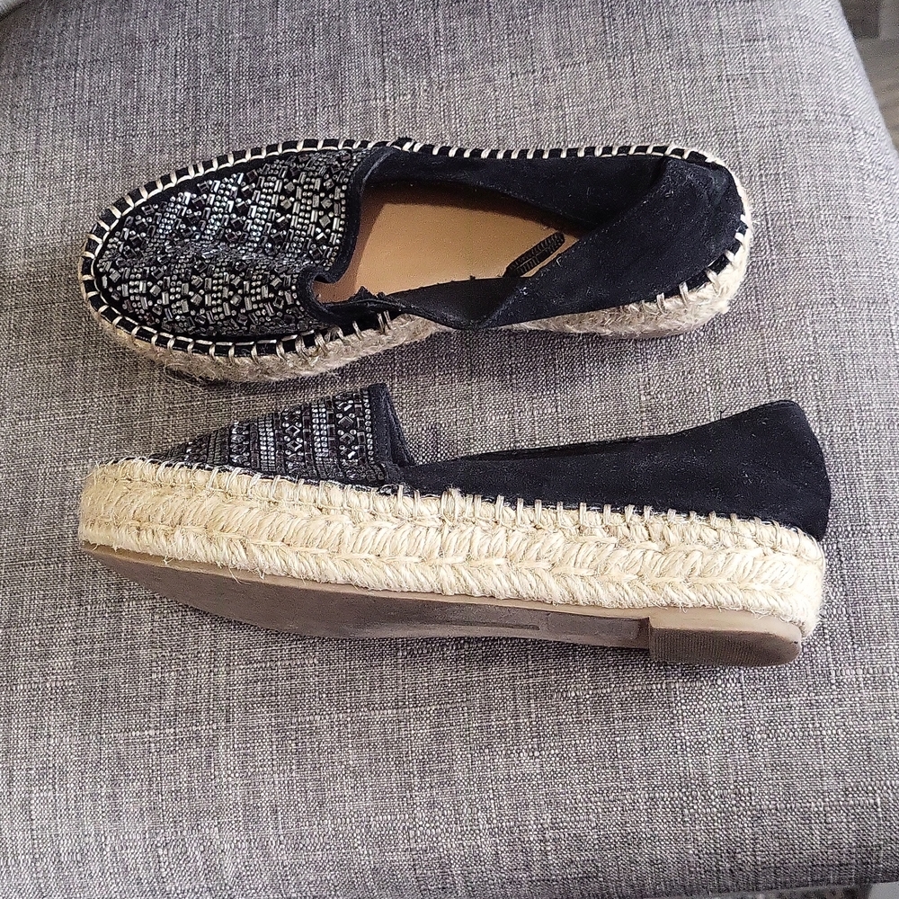EUC Express women's rhinestone beeded  flats platform Espadrilles, Black, 6 - Picture 5 of 8